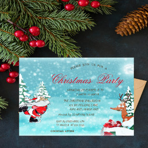 Cute Santa Claus, Deer Christmas Corporated Invitation