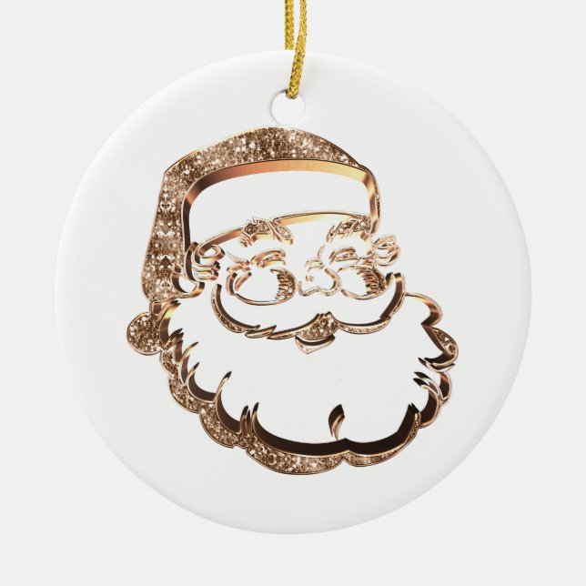 Cute Santa Claus Elegant Gold and White Ceramic Tree Decoration (Front)