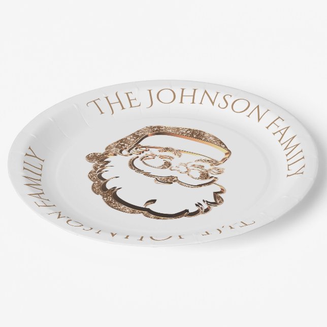 Cute Santa Claus Face Elegant Gold Christmas Paper Plate (Angled)