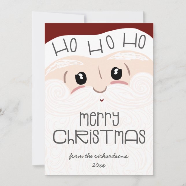 Cute Santa Claus Face Ho Ho Ho Merry Christmas Holiday Card (Front)