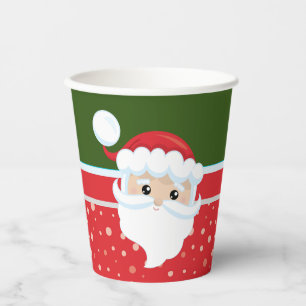 Cute Santa Claus face on traditional Xmas colours Paper Cups