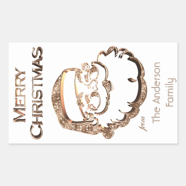 Cute Santa Claus Father Christmas Elegant Gold Rectangular Sticker (Front)