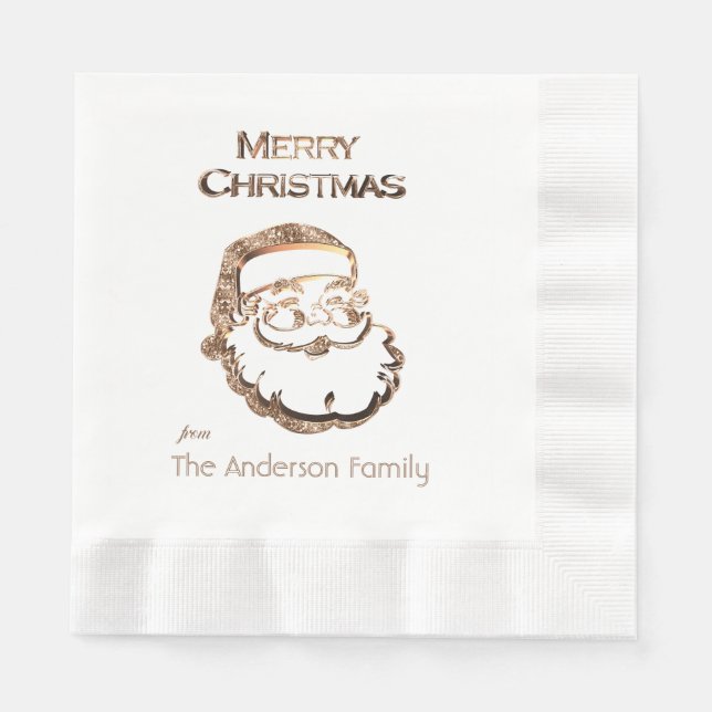 Cute Santa Claus Father Christmas Gold Glitter Napkin (Front)