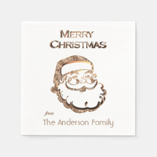 Cute Santa Claus Father Christmas Gold Glitter Napkin