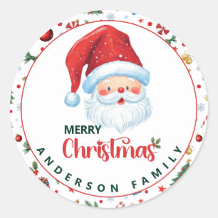 Cute Santa Claus& Festive Pattern Merry Christmas Classic Round Sticker