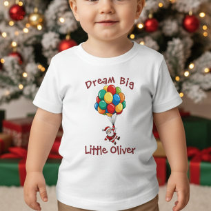 Cute Santa Claus Flying with Balloons Christmas Baby T-Shirt