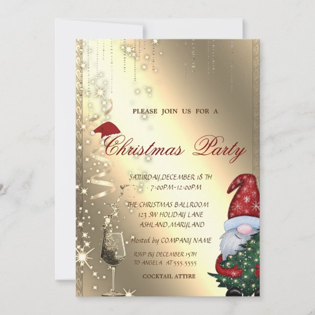 Cute Santa Claus,Glass,Corporate Christmas Party Invitation (Front)