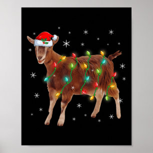 Cute Santa Claus Goat Christmas Tree Lights Xmas F Poster