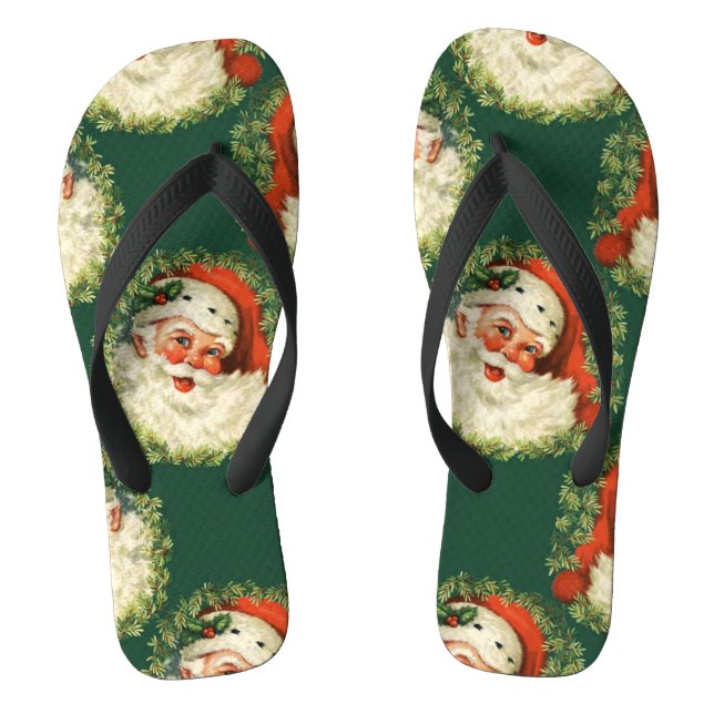 Cute Santa Claus Happy Face Christmas    Flip Flops (Footbed)