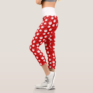 Cute Santa Claus Head Pattern Christmas Capri Leggings