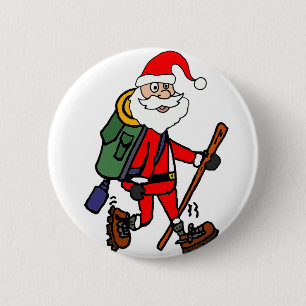 Cute Santa Claus Hiking Christmas Cartoon 6 Cm Round Badge