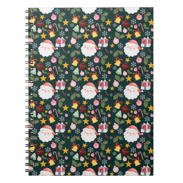 Cute Santa Claus Holiday Seamless Pattern Notebook (Front)