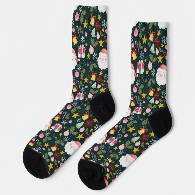 Cute Santa Claus Holiday Seamless Pattern Socks (Left)