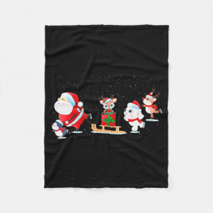 Cute Santa Claus Ice Skating With Friends - Family Fleece Blanket