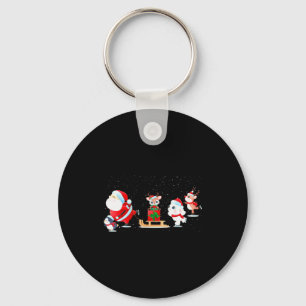 Cute Santa Claus Ice Skating With Friends - Family Key Ring