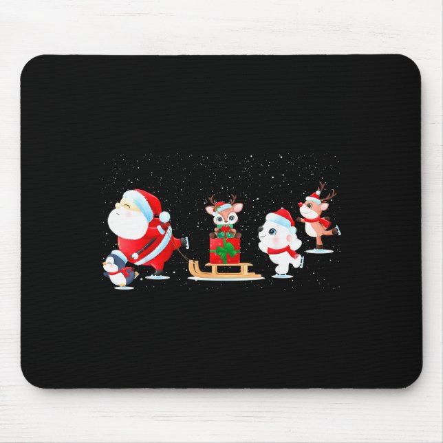 Cute Santa Claus Ice Skating With Friends - Family Mouse Mat (Front)