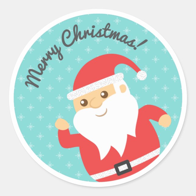 Cute Santa Claus Jolly and Merry Christmas Classic Round Sticker (Front)