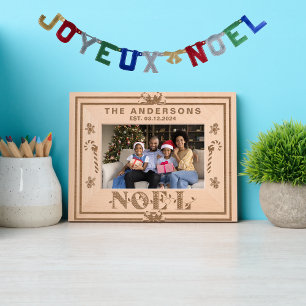 Cute Santa Claus Joyeux Noel Family Photo Name Etched Frames