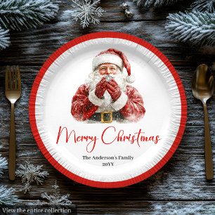 Cute Santa Claus Kids Festive Merry Christmas   Paper Plate