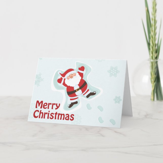 Cute Santa Claus making snow angel chrismas card (Front)