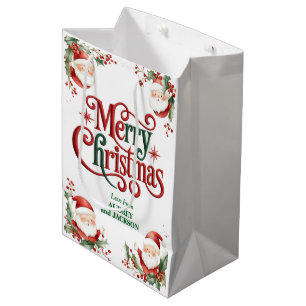 Cute Santa Claus Merry Christmas Medium Gift Bag
