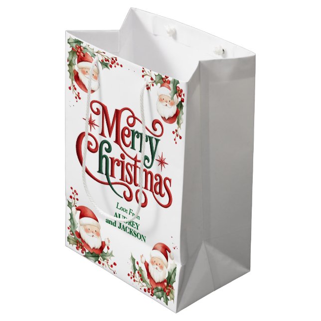 Cute Santa Claus Merry Christmas Medium Gift Bag (Front Angled)