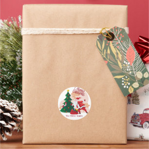 cute santa claus merry christmas monogram classic round sticker