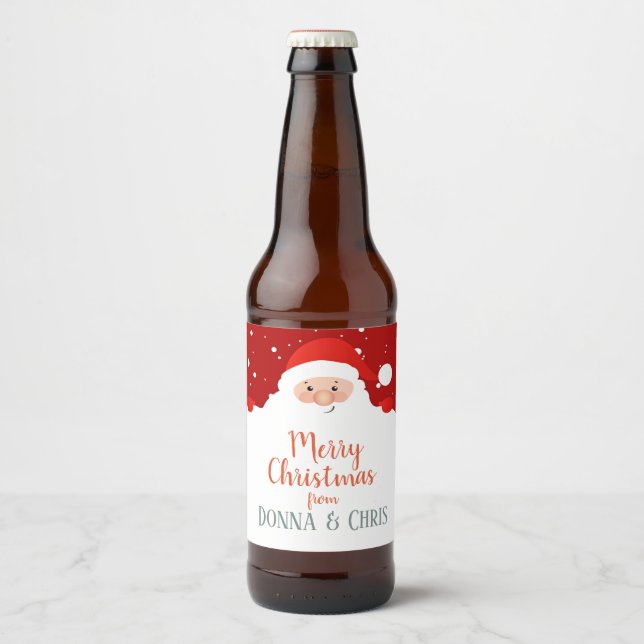 Cute Santa Claus - Merry Christmas  – Personalised Beer Bottle Label (Front)