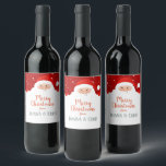 Cute Santa Claus - Merry Christmas  – Personalised Wine Label<br><div class="desc">A rosy cheeked and cheerful Santa Claus peering over his beard wishing you all Seasons Greetings! Set against a red and white background with festive snow fall. Text is in a red and blue script style and is easily personalised to the message and names of your choice. Cute and fun...</div>
