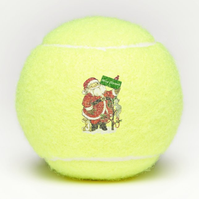 Cute Santa Claus Merry Christmas Sign Animals Tennis Balls (Front)