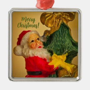 Cute Santa Claus on Christmas Tree Vintage Metal Tree Decoration