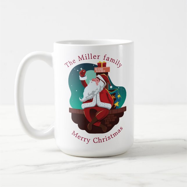 cute santa claus on the roof holiday monogram coffee mug (Left)