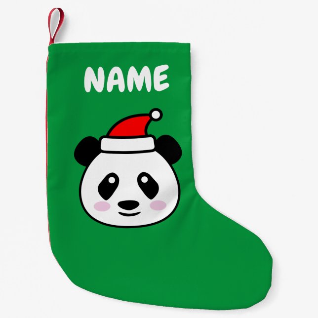 Cute Santa Claus panda bear Holiday cartoon  Small Christmas Stocking (Front)