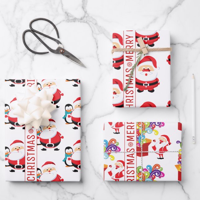 Cute Santa Claus patterns red Merry Christmas Wrapping Paper Sheet (Front)