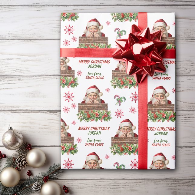Cute Santa Claus Peeking Kids Christmas Wrapping Paper (Creator Uploaded)