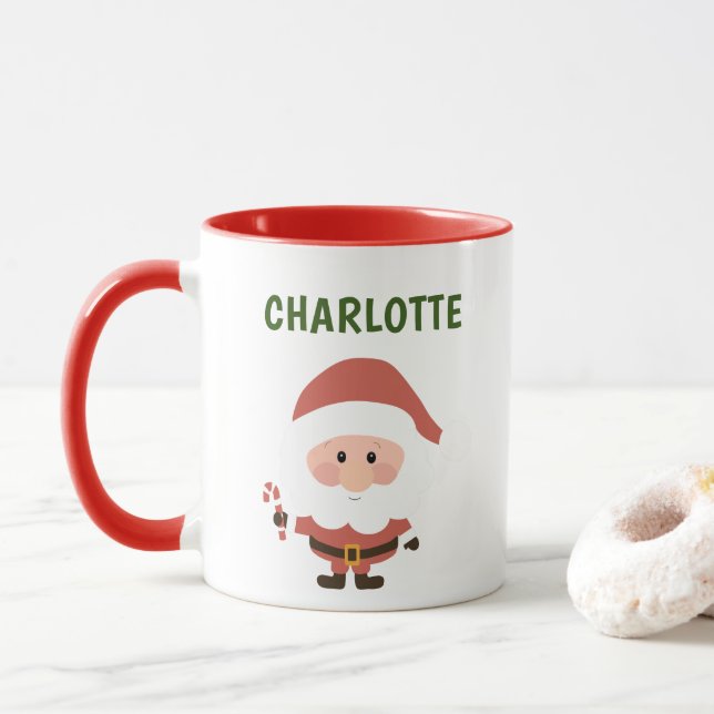 Cute Santa Claus Personalised Merry Christmas Name Mug (With Donut)