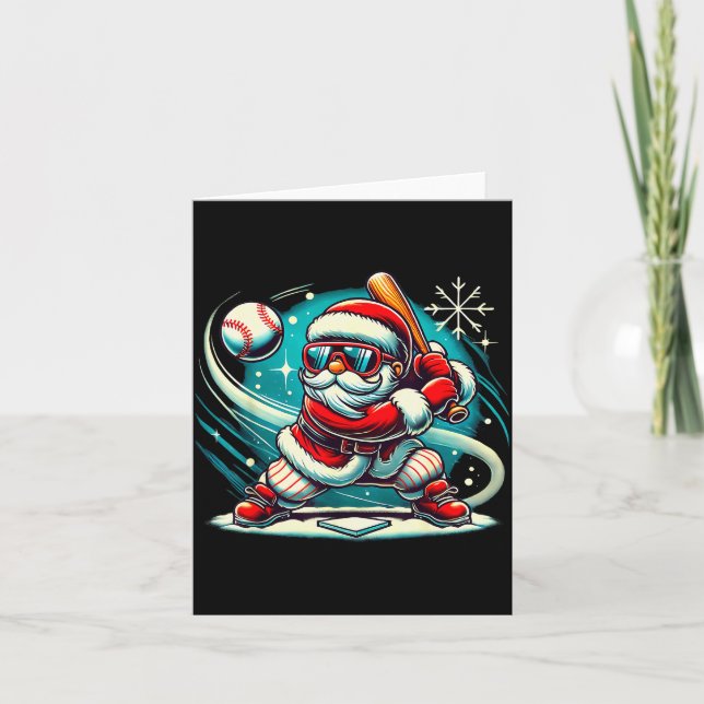 Cute Santa Claus Playing Baseball Boys Kids Teens  Card (Front)