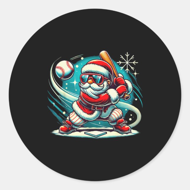 Cute Santa Claus Playing Baseball Boys Kids Teens  Classic Round Sticker (Front)