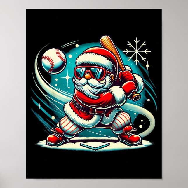 Cute Santa Claus Playing Baseball Boys Kids Teens  Poster (Front)