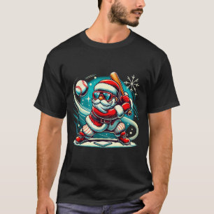 Cute Santa Claus Playing Baseball Boys Kids Teens  T-Shirt