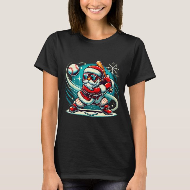 Cute Santa Claus Playing Baseball Boys Kids Teens  T-Shirt (Front)