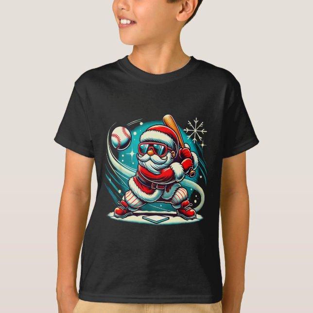 Cute Santa Claus Playing Baseball Boys Kids Teens  T-Shirt (Front)
