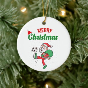 Cute Santa Claus Playing Soccer Christmas Cartoon  Ceramic Tree Decoration