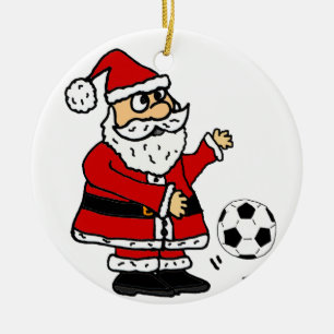 Cute Santa Claus Playing Soccer Christmas Cartoon Ceramic Tree Decoration