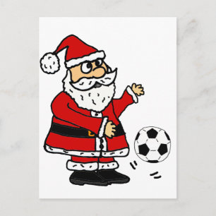 Cute Santa Claus Playing Soccer Christmas Cartoon Holiday Postcard