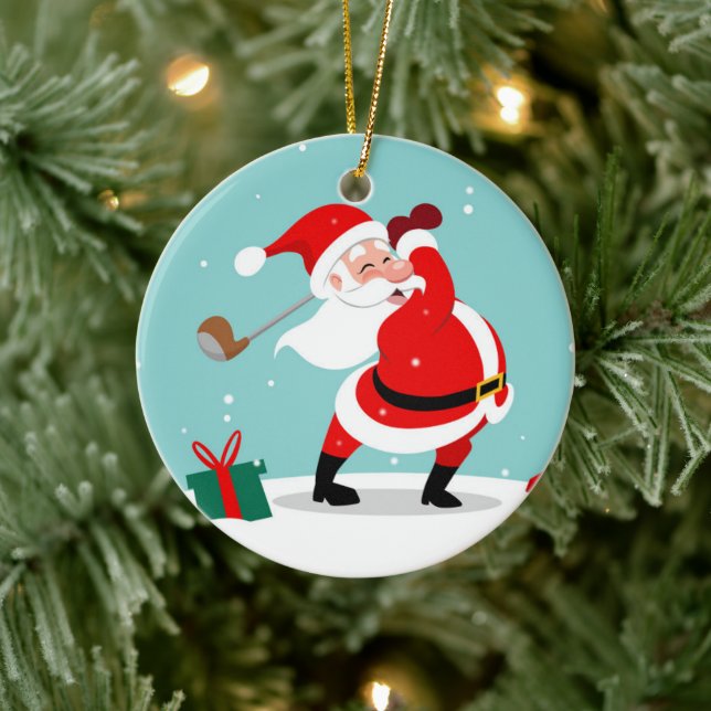 Cute Santa Claus plays golf illustration Ceramic Tree Decoration (Tree)