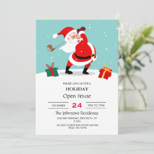 Cute Santa Claus plays golf illustration.          Invitation
