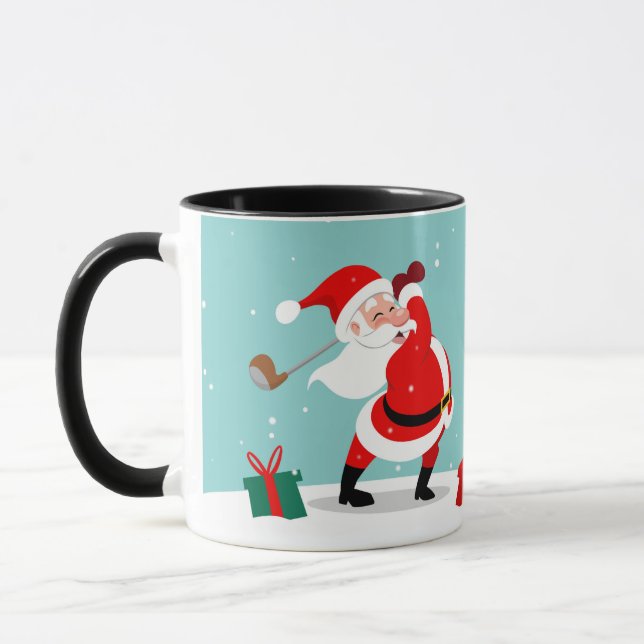 Cute Santa Claus plays golf illustration Mug (Left)
