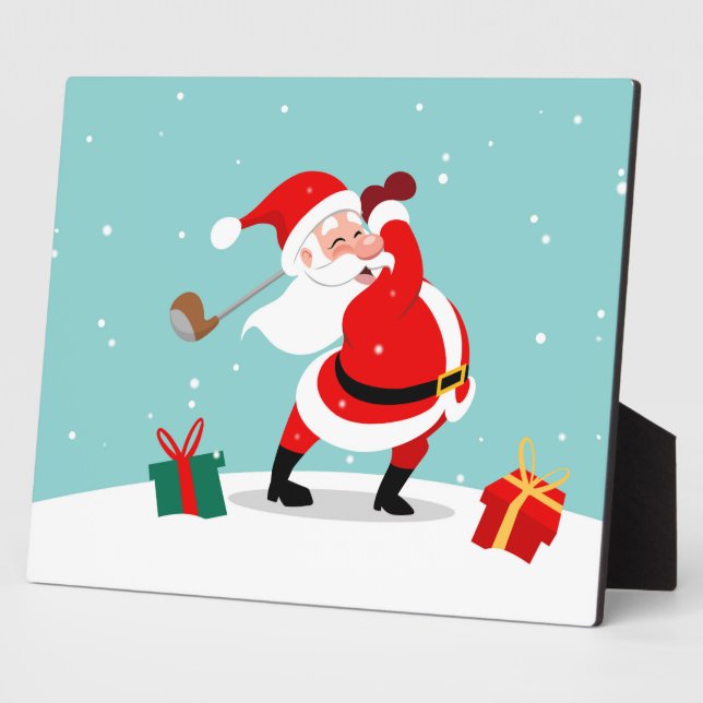 Cute Santa Claus plays golf illustration Plaque (Side)