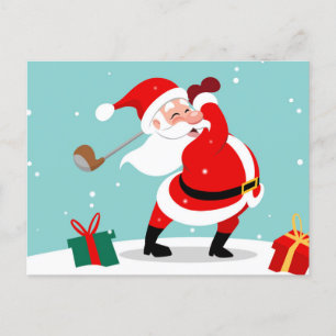 Cute Santa Claus plays golf illustration Postcard